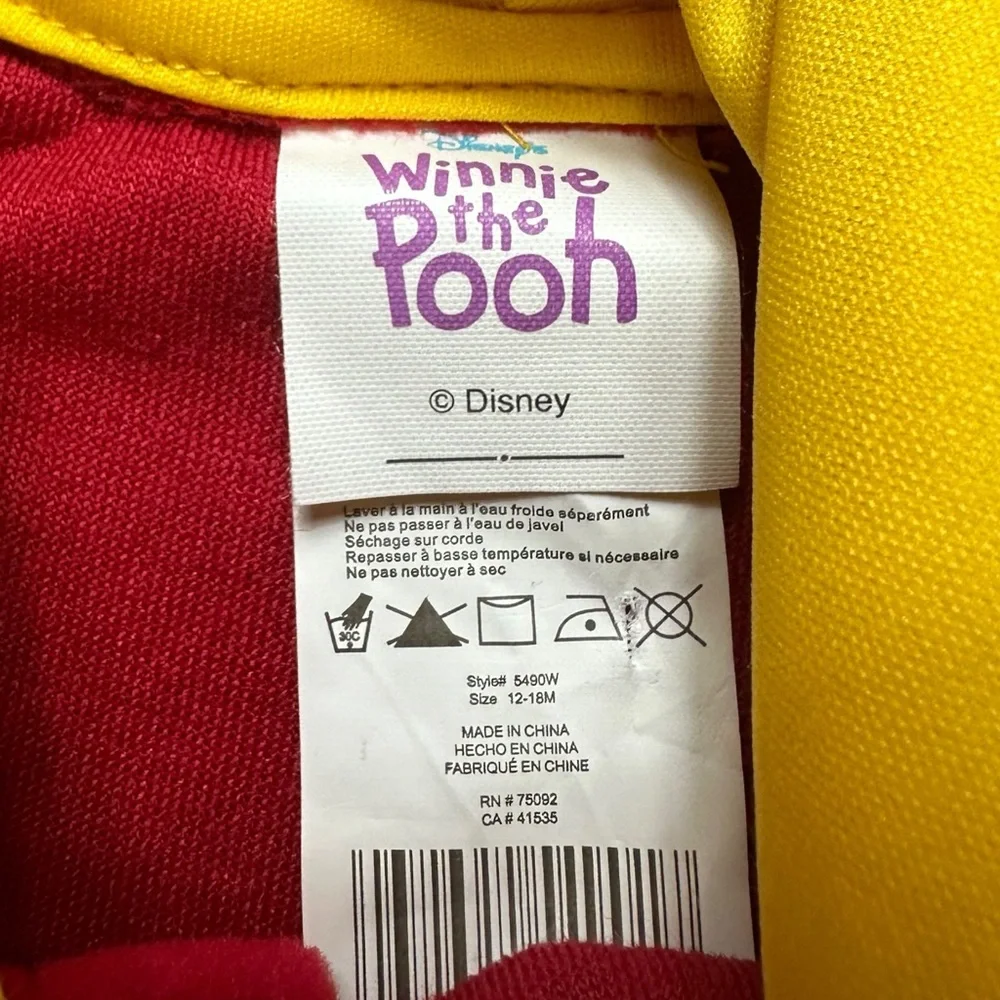 Baby Disney Winnie the Pooh Red and Yellow Onsie Costume PJs With Hood